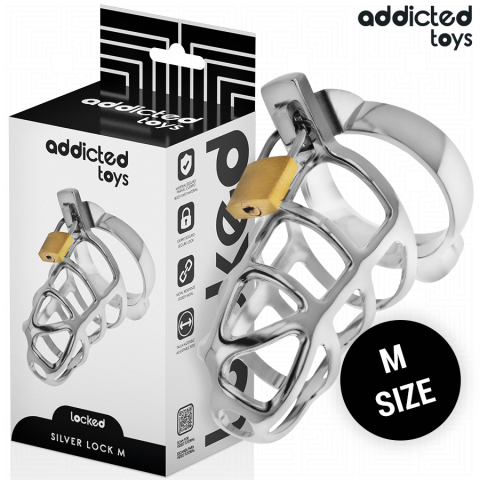 ADDICTED TOYS LOCKED - GAIOLA DE PÊNIS COM TRAVA DE PRATA TAMANHO M