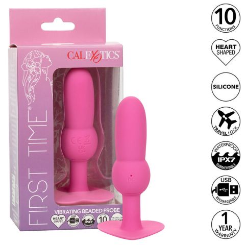 CALEXOTICS - FIRST TIME PLUG ANAL SONDA DE CONTAS 10 VIBRAÇÕES ROSA