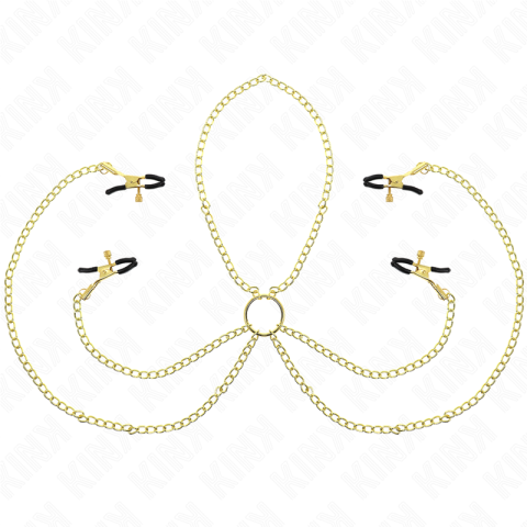 KINK - 4 PINÇAS DE BICO E CLITÓRITO AJUSTÁVEIS OURO