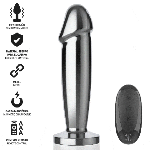 INTENSE - PLUG ANAL 10 VIBRAÇÕES DILDO DE METAL COM CONTROLE REMOTO S