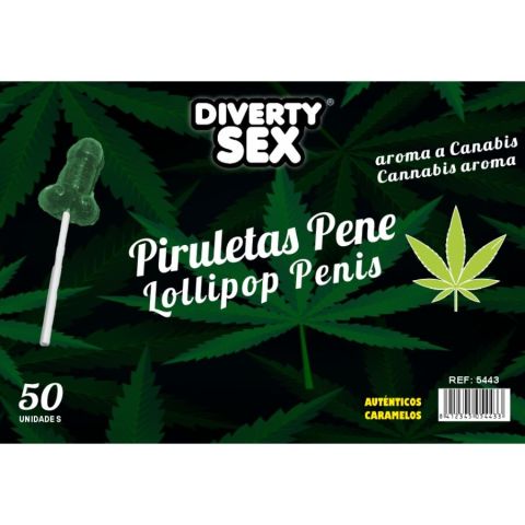DIABLO GOLOSO - 50 PIRULITOS DE PÊNIS AROMA DE CANNABIS