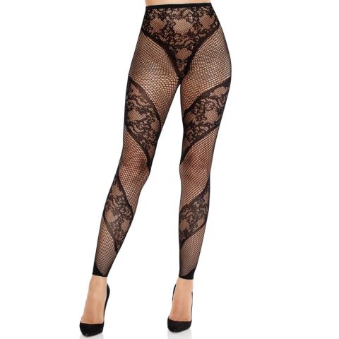 LEG AVENUE - CALÇA MEIA-CALÇA SEM PÉS DE RENDA E TRANSPARÊNCIA PRETA